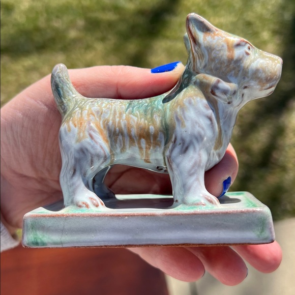 VTG MCM Japan Turquoise Drip Glaze Red Pottery Ceramic Scottie Dog Statue - Picture 10 of 15